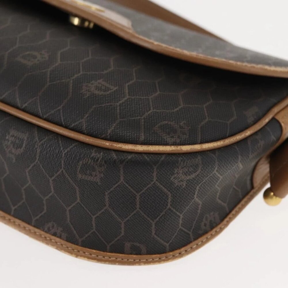 Christian Dior Honeycomb Canvas Shoulder Bag PVC Black Gold Auth BA7309 - Picture 5 of 16